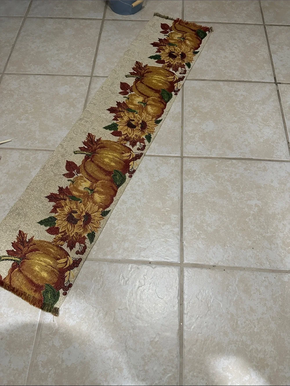 Autumn Pumpkin & Sunflower Tapestry Table Runner NWOT